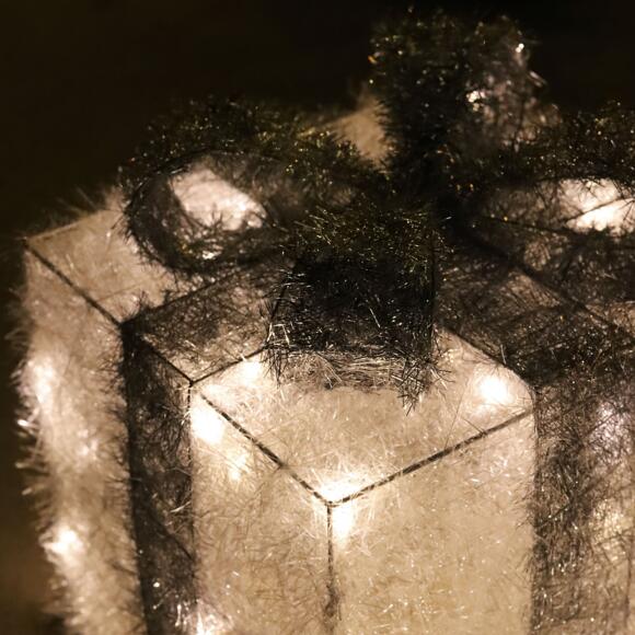 Set di 3 pacchi regalo nastro grigio a pile con luci Bianco caldo 65 LED 2
