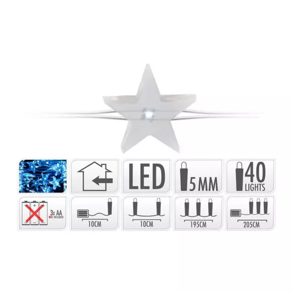 Luces de Navidad Estrellanda a pilas Blanco frío 40 LED 3