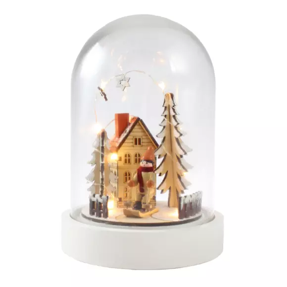 Cloche en verre Ski à piles illuminée 3