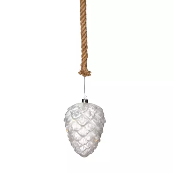 Adorno para colgar lumineuse à piles Pomme de pin verre glacé Blanco cálido 2