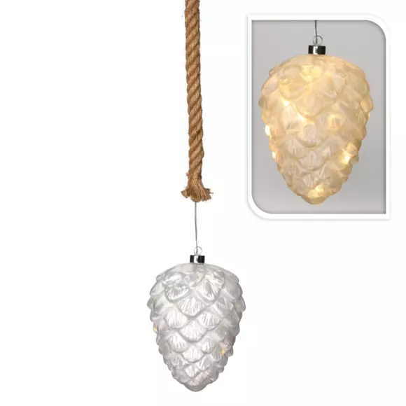 Adorno para colgar lumineuse à piles Pomme de pin verre glacé Blanco cálido 3