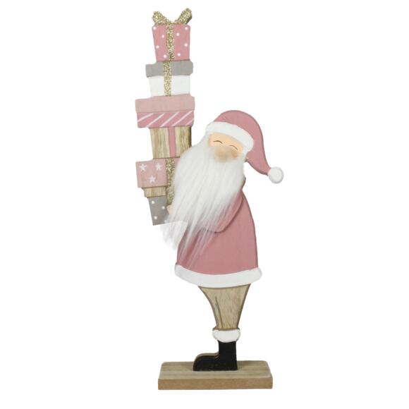 Kerstman Adrien van hout om neer te zetten roze 2