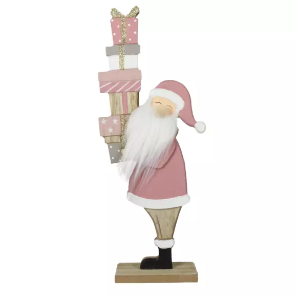Père Noel Adrien en bois  à poser rose 2