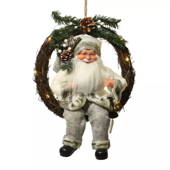 Père Noël et couronne Lino H45 cm 2