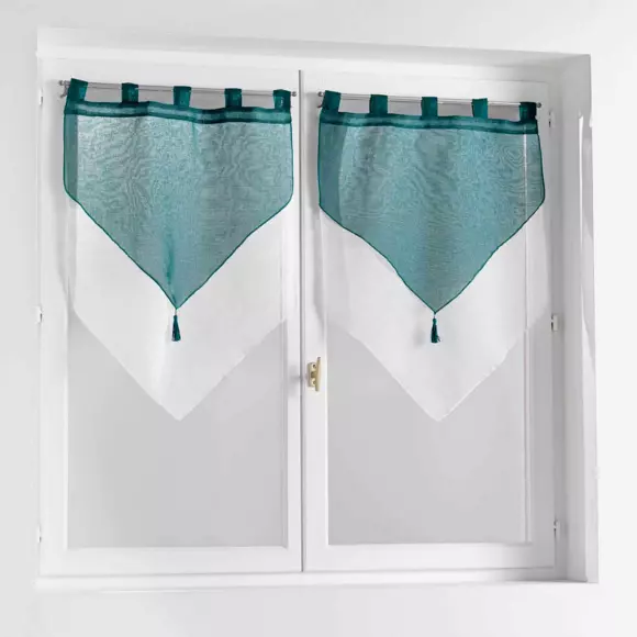 Paire de voilages (60 x 120 cm) Duetto Bleu pétrole et Blanc 2