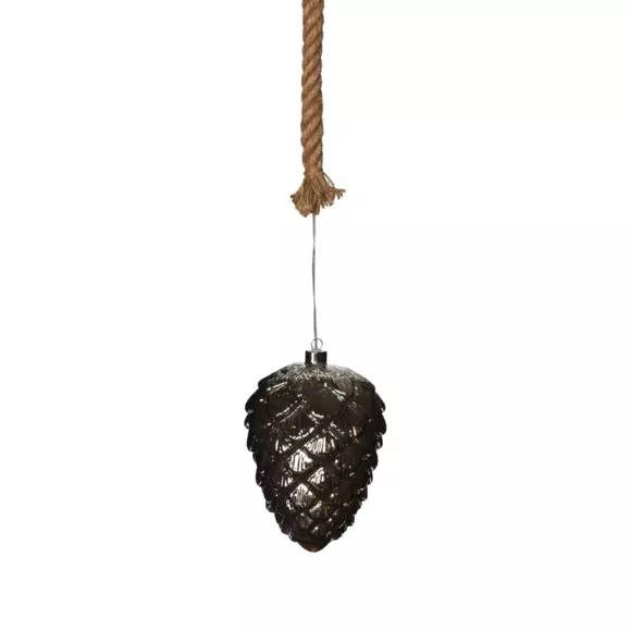 Suspension lumineuse à piles Pomme de pin verre Gris fumé Blanc chaud 2