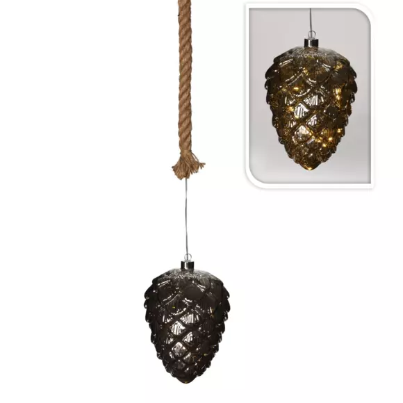 Suspension lumineuse à piles Pomme de pin verre Gris fumé Blanc chaud 3