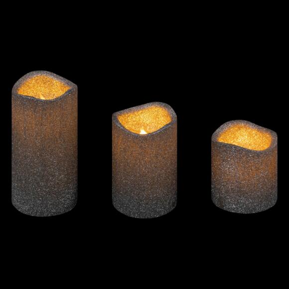 Set di 3 candele LED glitterate Argento 2
