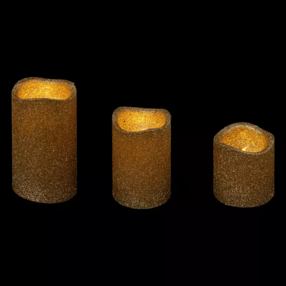 Lote de 3 velas LED con brillos Oro 2