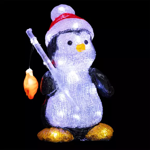 Pingouin lumineux à piles Pêcheur Blanc froid 30 LED 2