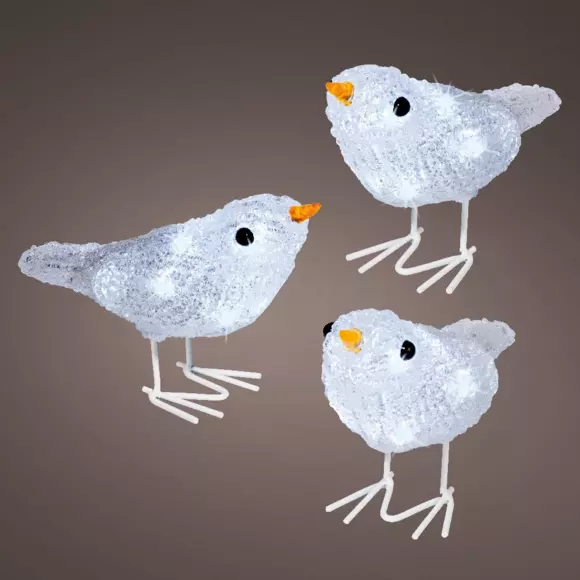 Lot de 3 oiseaux lumineux à piles Fauvette Blanc froid 30 LED 3
