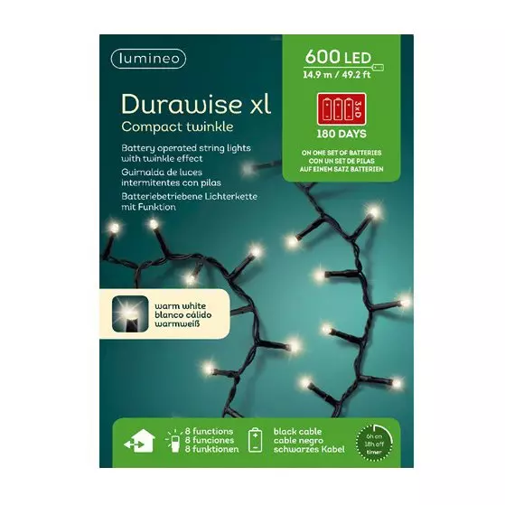 Luces de Navidad Durawise 14,98 m Blanco cálido 600 LED CN 8