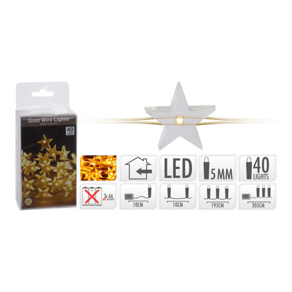Luces de Navidad Micro LED 2,05 m Blanco cálido 40 LED Estrella CO a pilas 3