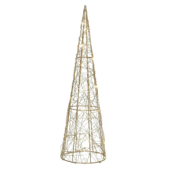 Cône lumineux à piles 20 LED (H40 cm) Or et Blanc chaud