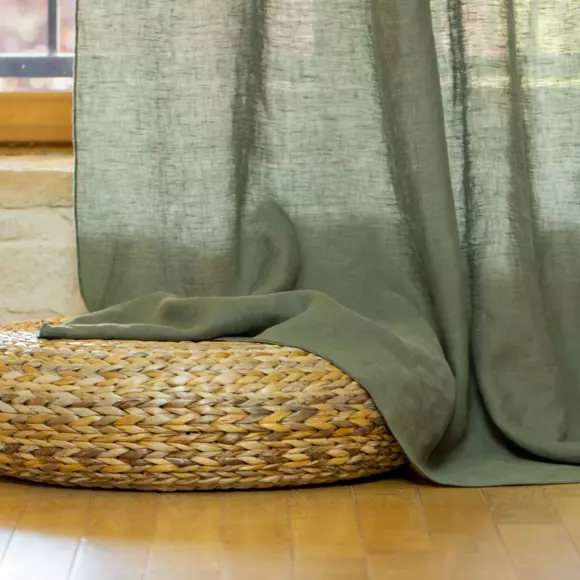 Rideau lin lavé ajustable (140 x max 270 cm) Louise Vert romarin 2