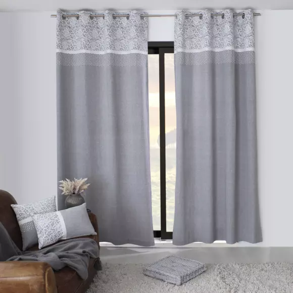 Cortina semi opaca de algodón reciclado (140 x 240 cm) Elisa Gris claro 3