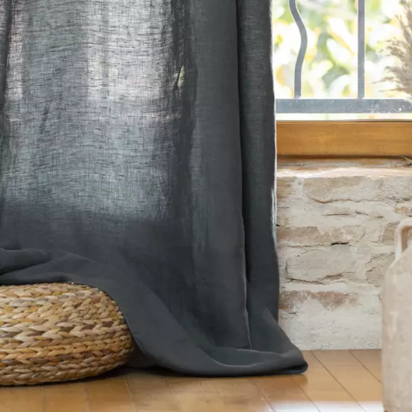 Cortina en lino lavado ajustable (140 x máx. 270 cm) Louise Gris pizarra  2