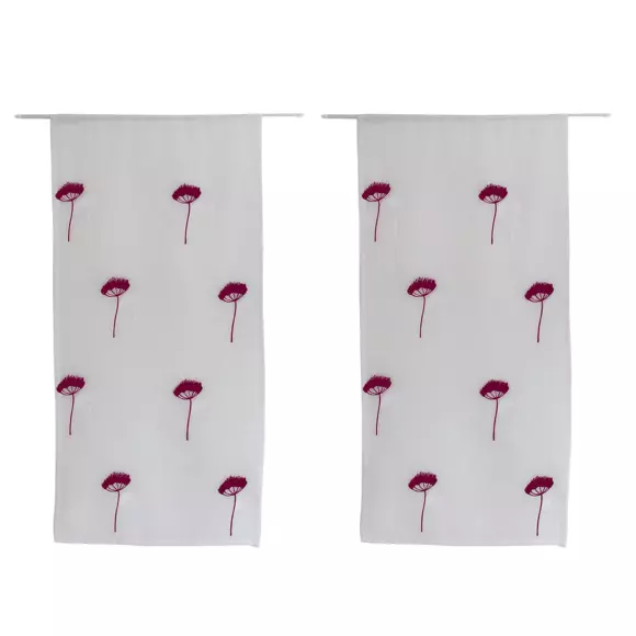 Par de visillos bordados (60 x 90 cm) Cosmos Burdeos 3