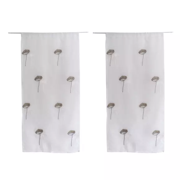 Par de visillos bordados (60 x 90 cm) Cosmos Gris 3