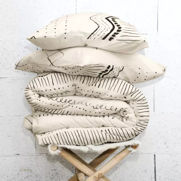 Housse de couette et deux taies coton (260 cm) Berbère Noire 3