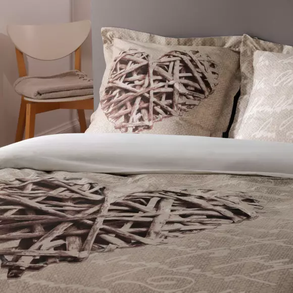 Housse de couette et deux taies coton (260 cm) Woodlove Beige 2