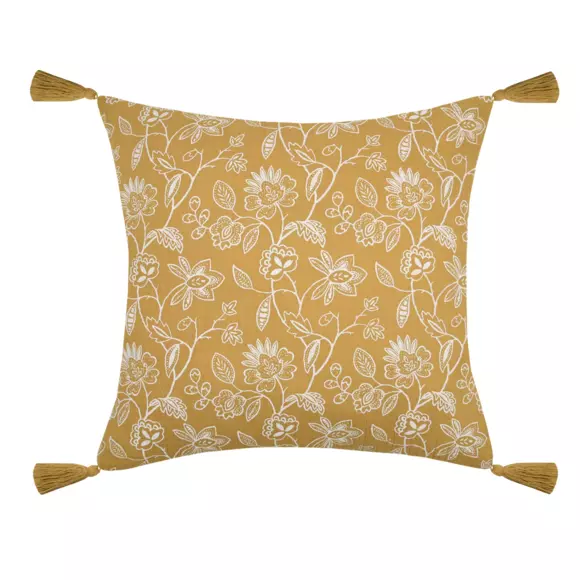 Coussin carré gaze de coton (40 cm) Sunda Jaune moutarde