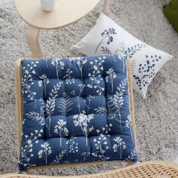 Coussin de chaise carré Herbier Bleu 2