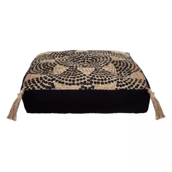Cojín de suelo yute (38 cm) Mandala Negro 2