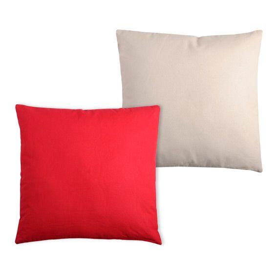 Quadratisches Kissen (50 cm) Duo Rot und helles beige 2