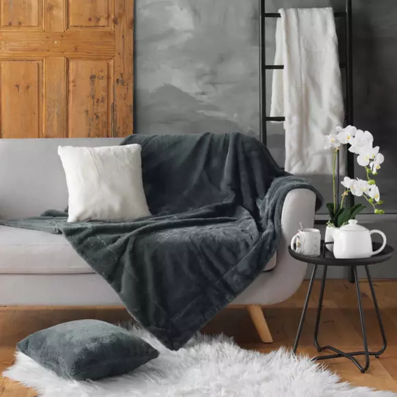 Plaid piel sintética (220 cm) Caresse Gris antracita 2