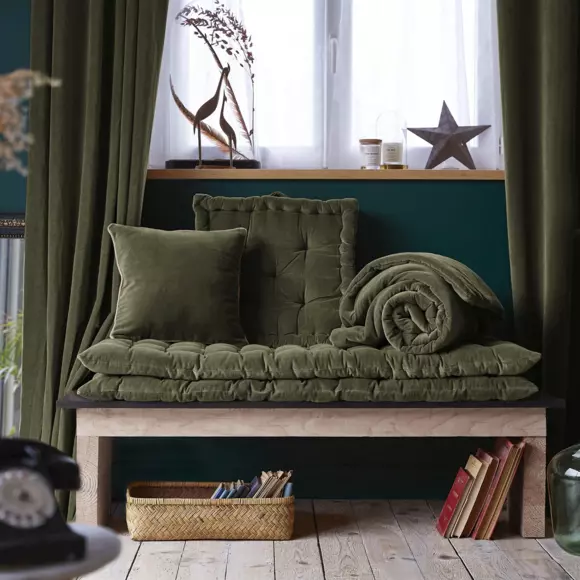 Coussin de sol velours de coton (50 cm) César Vert thym 2