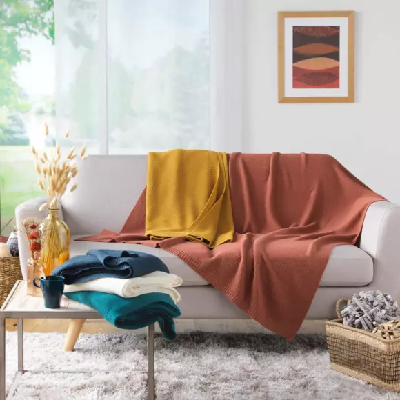 Plaid (150 cm) Tricotine Jaune ocre 2