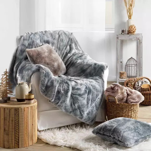 Housse de coussin carrée fausse fourrure (40 cm) Antartic Gris 2