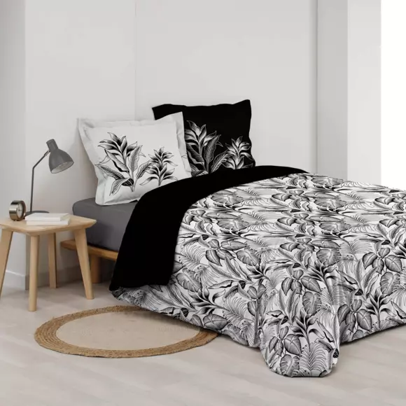 Housse de couette et deux taies percale de coton (260 cm) Cabana Noire 3