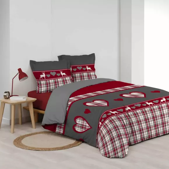 Funda Nórdica y dos fundas de almohada en algodón (240 cm) Suzon Rojo 2