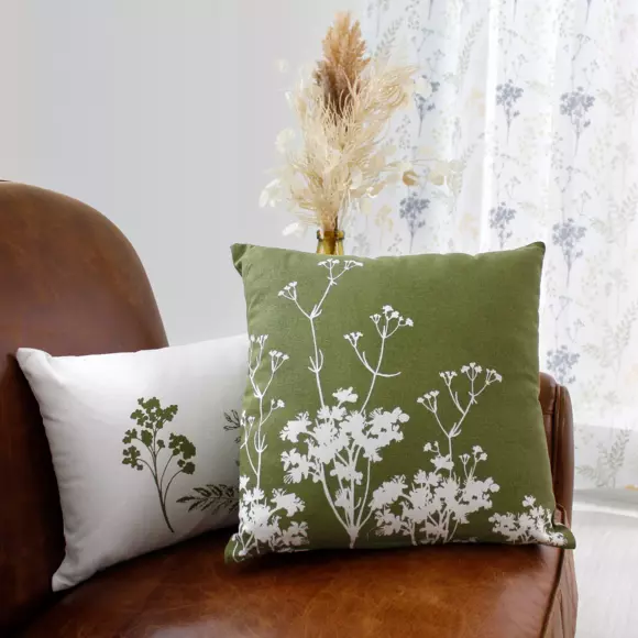 Coussin carré coton (40 cm) Herbier Vert olive 3