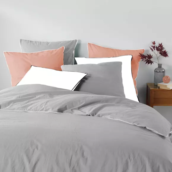 Funda Nórdica y dos fundas para almohadas algodón lavado (240 cm) Linette Gris 2