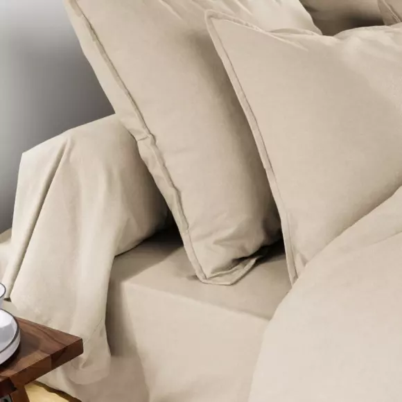 Quadratischer Kopfkissenbezug aus Flanell (63 cm) Théa Beige 2