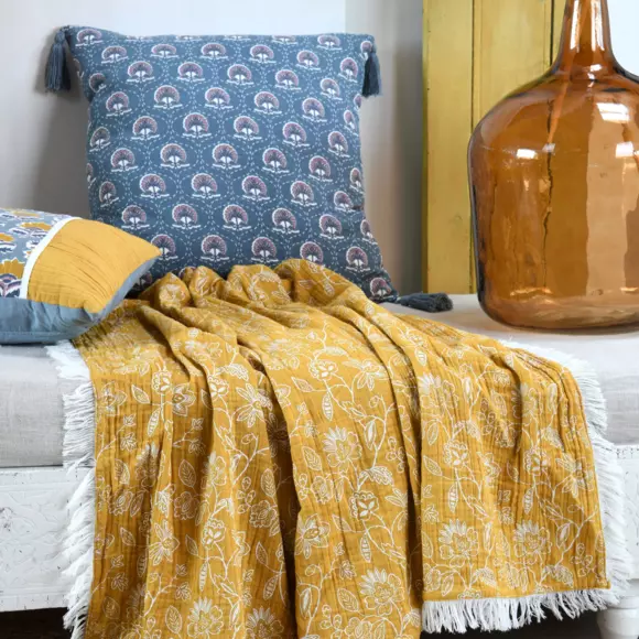 Coussin carré gaze de coton (40 cm) Sunda Bleu indigo