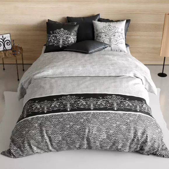 Funda Nórdica y dos fundas para almohada en algodón (260 cm) Tayla Negro 3