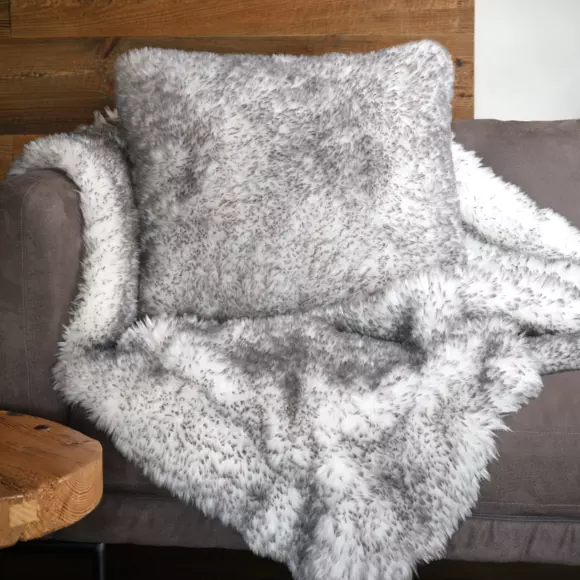 Coussin carré fausse fourrure (50 cm) Kingston Gris