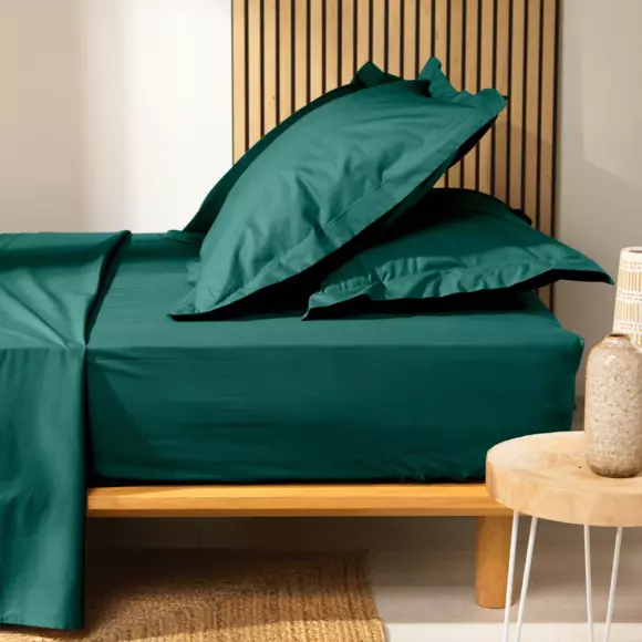 Sábana bajera en algodón bio (140 cm) Biolina Verde esmeralda 2