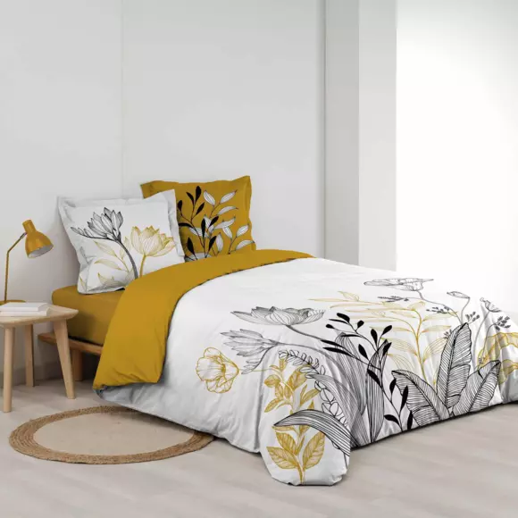 Funda nórdica y dos fundas para almohadones en algodón (240 cm) Amelina Amarillo 3