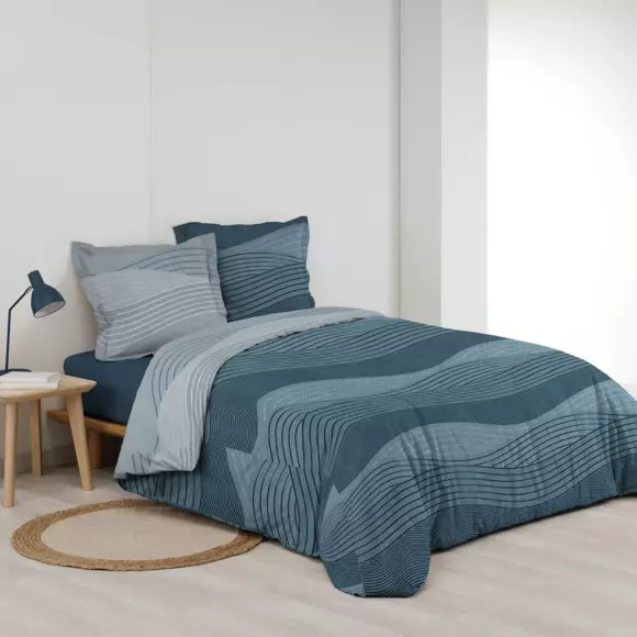 Funda nórdica y dos fundas para almohadones en algodón (260 cm) Pampelonne Azul 3