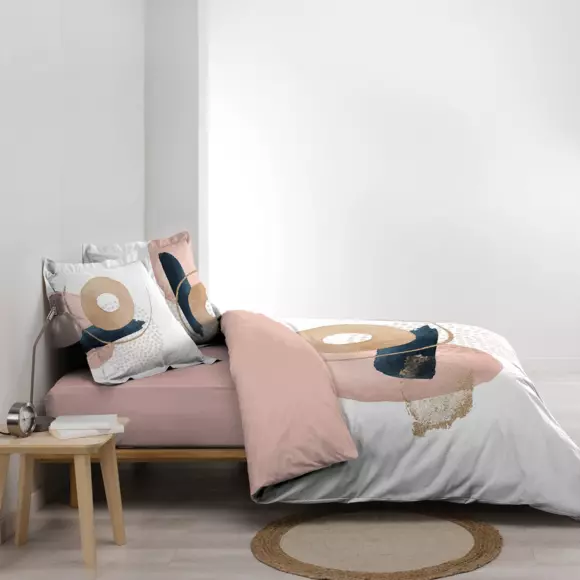 Housse de couette et deux taies coton (240 cm) Novaline Rose 3
