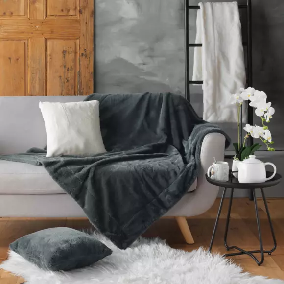 Plaid piel sintética (150 cm) Caresse Gris antracita 2