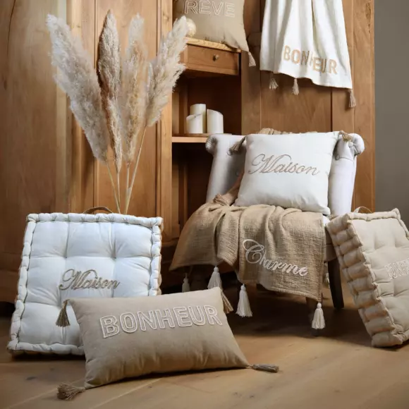 Coussin de sol carré (45 cm) Maison Marron ficelle 2