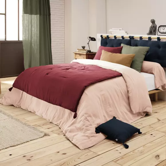 Funda Nórdica en gasa de algodón (280 cm) Gaïa Burdeos 3