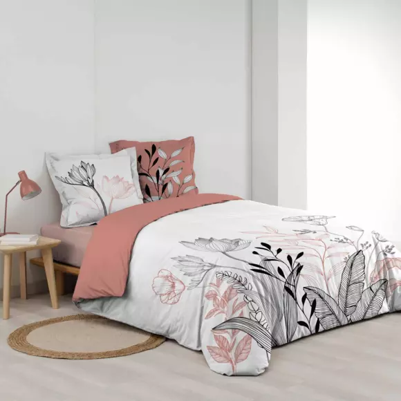Funda nórdica y dos fundas para almohadones en algodón (240 cm) Amelina Rosa