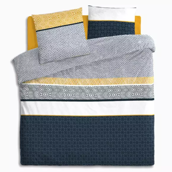 Housse de couette et deux taies coton (240 cm) Ray Etni Bleue 127